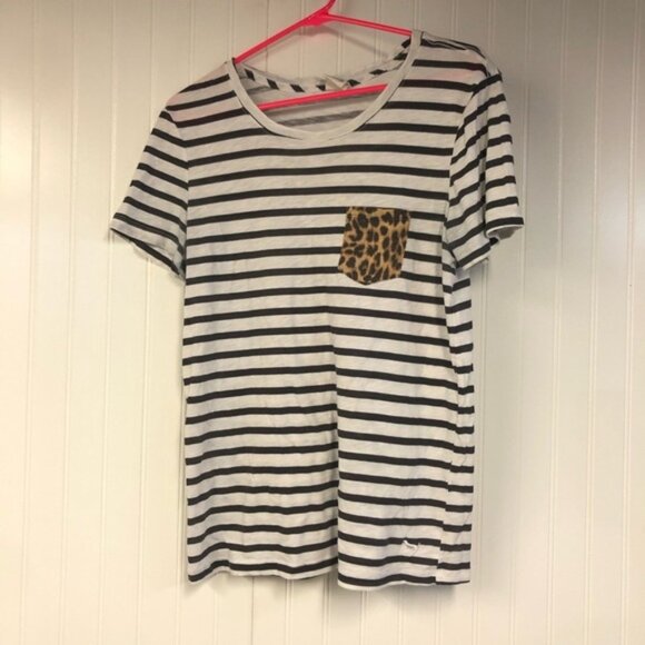 Victoria Secret Striped T-Shirt with Leopard Pocket Large - Picture 2 of 5